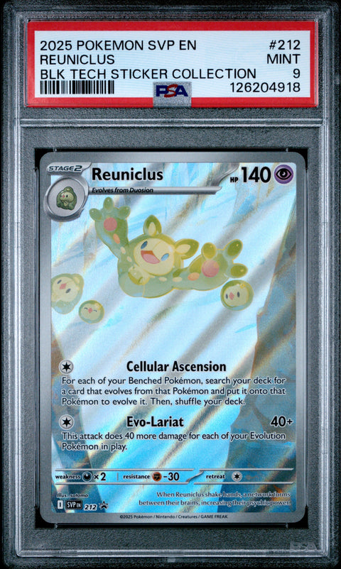 2025 POKEMON SVP EN-SV BLACK STAR PROMO #212 REUNICLUS BLK TECH STICKER COLLECTION PSA 9