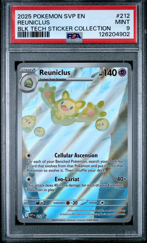 2025 POKEMON SVP EN-SV BLACK STAR PROMO #212 REUNICLUS BLK TECH STICKER COLLECTION PSA 9
