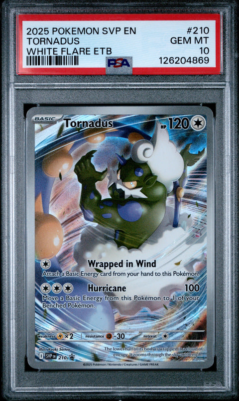 2025 POKEMON SVP EN-SV BLACK STAR PROMO #210 TORNADUS WHITE FLARE ETB PSA 10