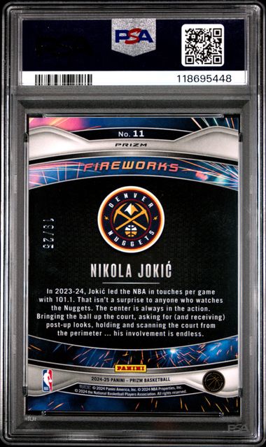 2024 PANINI PRIZM FIREWORKS #11 NIKOLA JOKIC FIREWORKS-MOJO PRIZM PSA 9