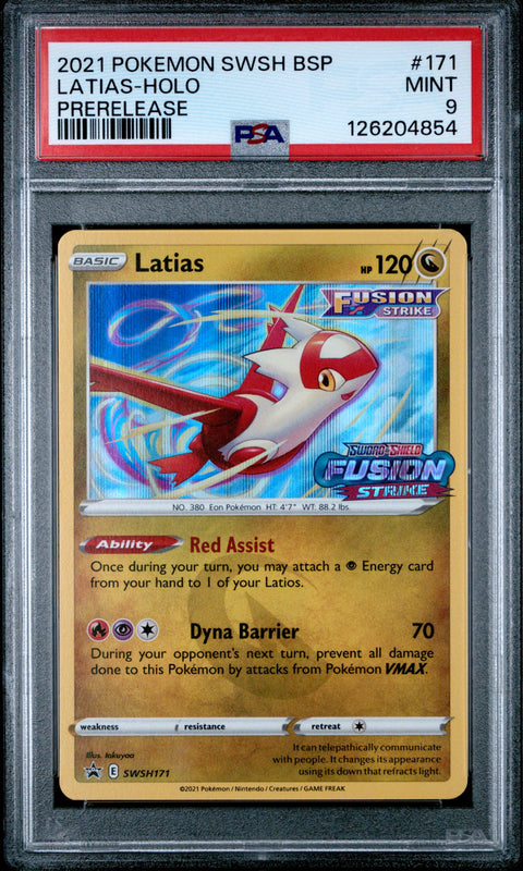 2021 POKEMON SWSH BLACK STAR PROMO #171 LATIAS-HOLO PRERELEASE PSA 9