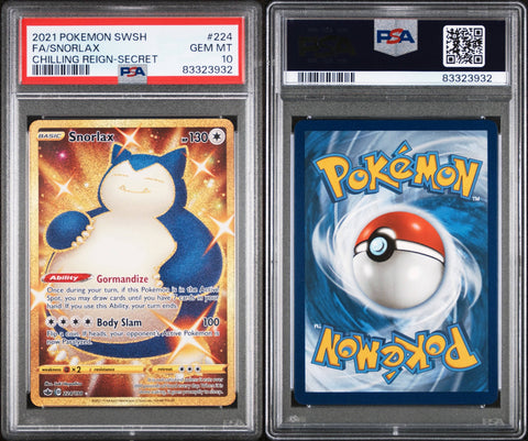 2021 PSA 10 #224 FA/SNORLAX CHILLING REIGN-SECRET