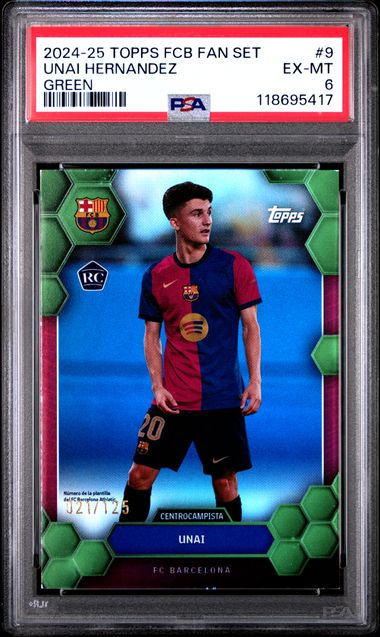 2024 TOPPS FC BARCELONA OFFICIAL FAN SET #9 UNAI HERNANDEZ GREEN PSA  6