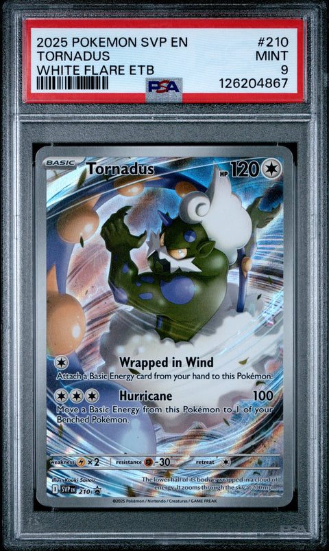 2025 POKEMON SVP EN-SV BLACK STAR PROMO #210 TORNADUS WHITE FLARE ETB PSA 9