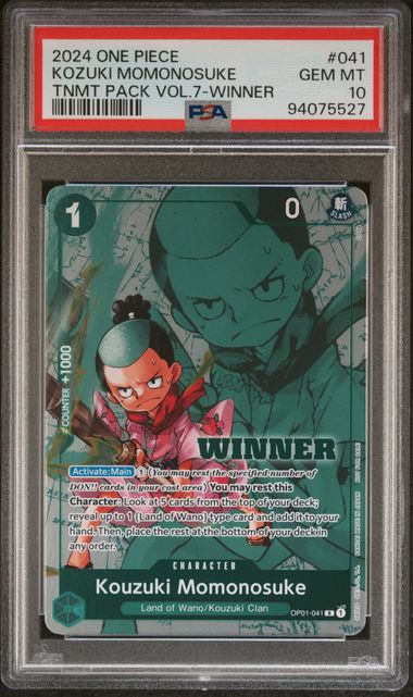 2024 ONE PIECE TOURNAMENT PACK VOL.7 #041 KOZUKI MOMONOSUKE TNMT PACK VOL.7-WINNER PSA 10