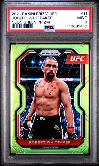 2021 PANINI PRIZM UFC #11 ROBERT WHITTAKER NEON GREEN PRIZM PSA 9