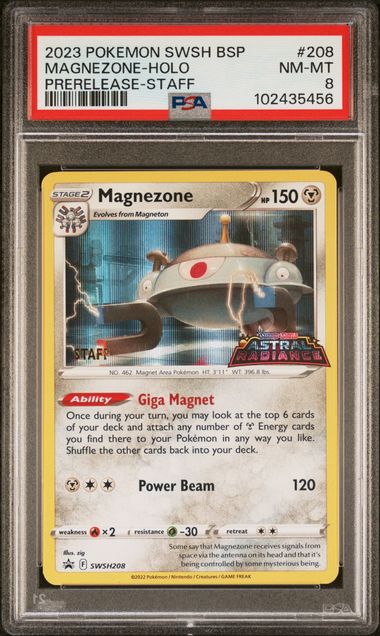 2023 POKEMON SWSH BLACK STAR PROMO #208 MAGNEZONE-HOLO PRERELEASE-STAFF PSA 8