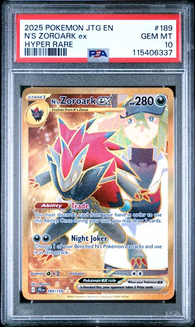 2025 POKEMON JTG EN-JOURNEY TOGETHER #189 N'S ZOROARK ex HYPER RARE PSA 10