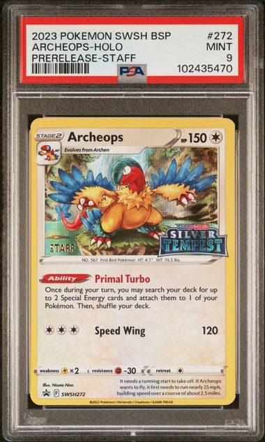 2023 POKEMON SWSH BLACK STAR PROMO #272 ARCHEOPS-HOLO PRERELEASE-STAFF PSA 9