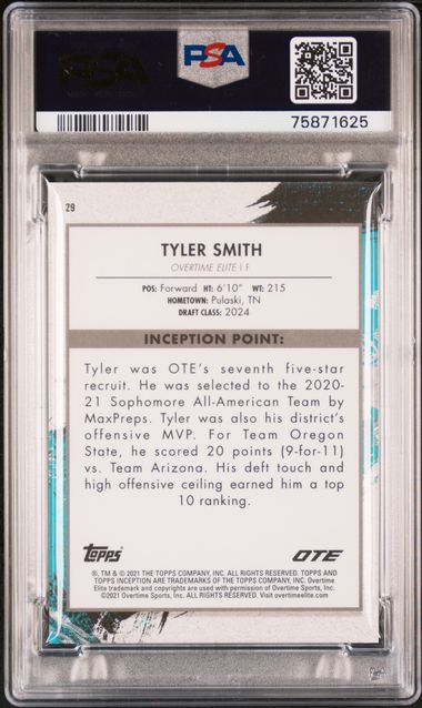 PSA 6 TYLER SMITH #29 2021 TOPPS INCEPTION OTE OVERTIME ELITE
