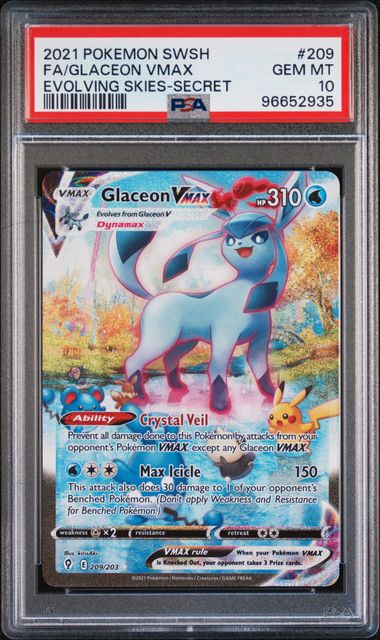 PSA 10 FULL ART/GLACEON VMAX #209 EVOLVING SKIES-SECRET