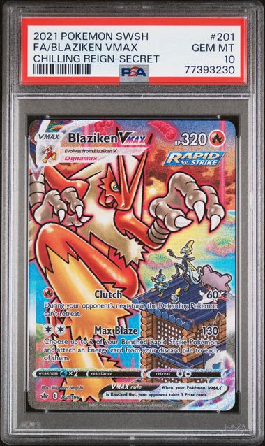 PSA 10 POKEMON SWORD & SHIELD CHILLING REIGN 201 FA/BLAZIKEN VMAX SECRET