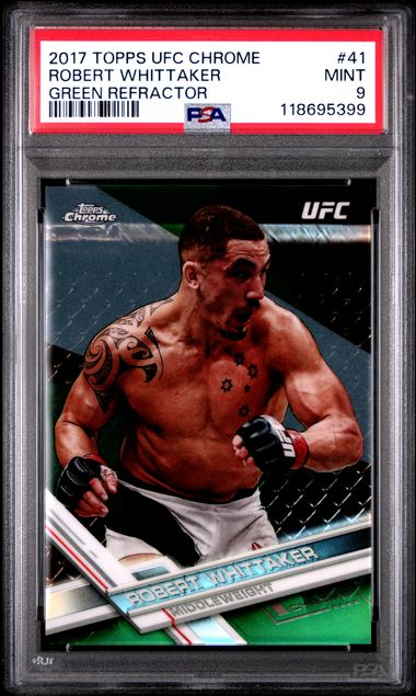 2017 TOPPS UFC CHROME #41 ROBERT WHITTAKER GREEN REFRACTOR PSA 9
