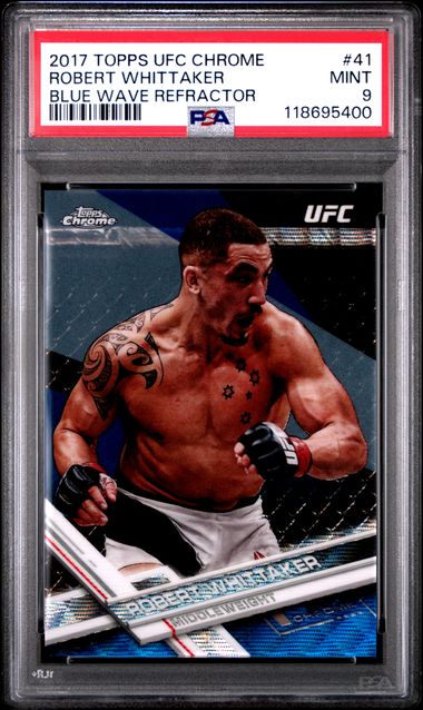 2017 TOPPS UFC CHROME #41 ROBERT WHITTAKER BLUE WAVE REFRACTOR PSA 9