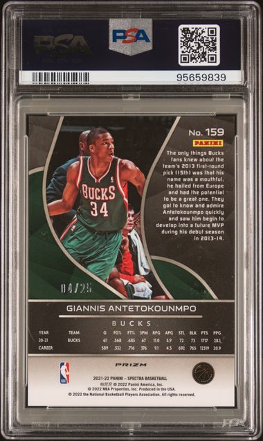 2021 PANINI SPECTRA #159 G.ANTETOKOUNMPO META PSA 10