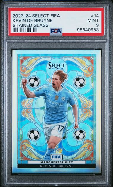 2023-24 PANINI SELECT FIFA STAINED GLASS #14 KEVIN DE BRUYNE PSA 9
