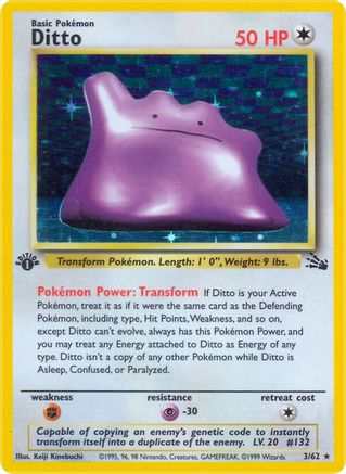 Ditto (3) 003/62  - 1st Edition Holofoil Fossil - Holo Rare