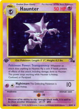 Haunter (6) 006/62  - 1st Edition Holofoil Fossil - Holo Rare