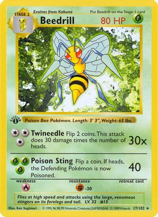 Beedrill 017/102  - 1st Edition Base Set Shadowless - Rare