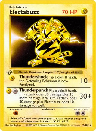 Electabuzz 020/102  - Unlimited Base Set Shadowless - Rare
