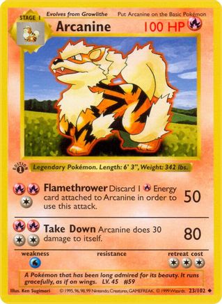 Arcanine 023/102  - 1st Edition Base Set Shadowless - Uncommon