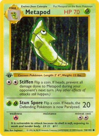 Metapod 054/102  - Unlimited Base Set Shadowless - Common
