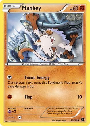 Mankey 052/114  - Reverse Holofoil XY  Steam Siege - Common
