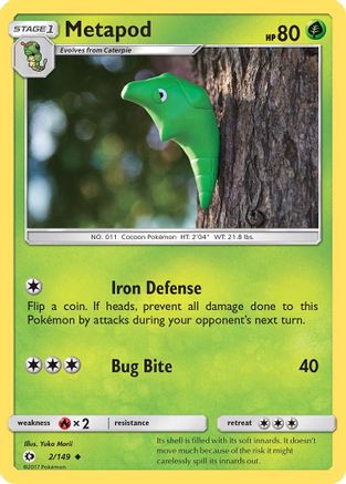 Metapod 002/149  - Reverse Holofoil SM Base Set - Uncommon