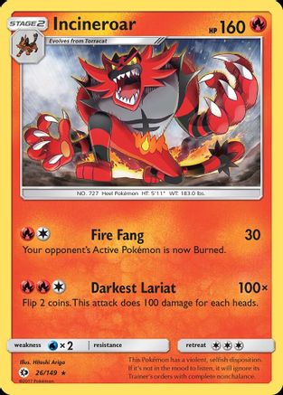Incineroar 026/149  - Reverse Holofoil SM Base Set - Rare