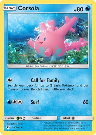 Corsola 036/149  - Reverse Holofoil SM Base Set - Uncommon