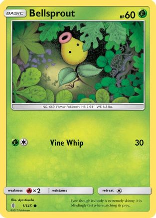 Bellsprout 001/145  - Reverse Holofoil SM  Guardians Rising - Common