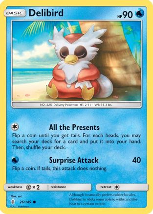 Delibird 026/145  - Reverse Holofoil SM  Guardians Rising - Common