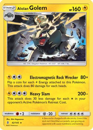 Alolan Golem 042/145  - Reverse Holofoil SM  Guardians Rising - Holo Rare