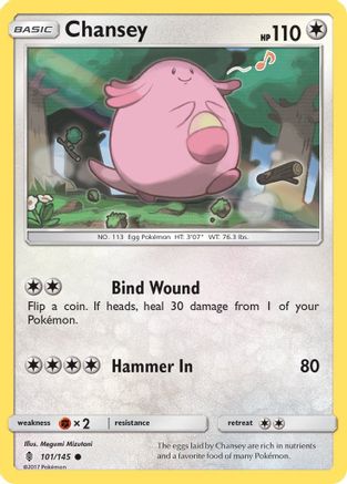 Chansey 101/145  - Reverse Holofoil SM  Guardians Rising - Common