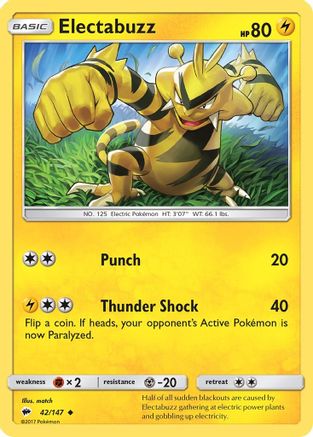 Electabuzz 042  - Reverse Holofoil SM  Burning Shadows - Uncommon