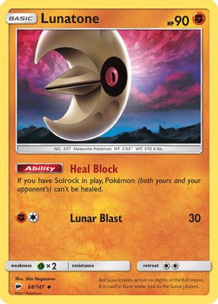 Lunatone 068/147  SM  Burning Shadows - Uncommon
