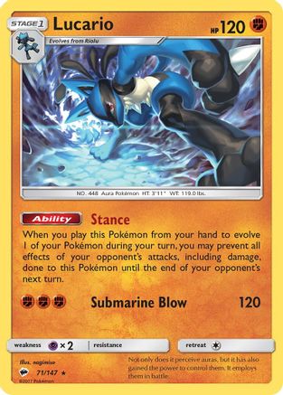 Lucario 071/147  - Reverse Holofoil SM  Burning Shadows - Holo Rare