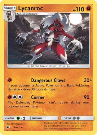 Lycanroc (75) 075/147  - Reverse Holofoil SM  Burning Shadows - Holo Rare