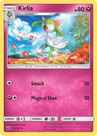 Kirlia 092/147  - Reverse Holofoil SM  Burning Shadows - Uncommon