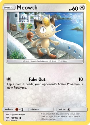 Meowth 101/147  - Reverse Holofoil SM  Burning Shadows - Common