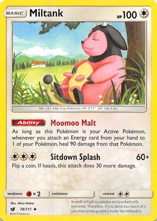 Miltank 078/111  - Reverse Holofoil SM  Crimson Invasion - Uncommon