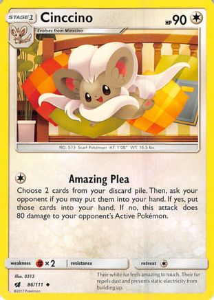 Cinccino 086/111  - Reverse Holofoil SM  Crimson Invasion - Uncommon