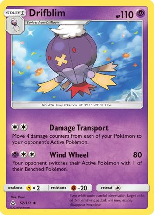 Drifblim 052/156  - Reverse Holofoil SM  Ultra Prism - Uncommon