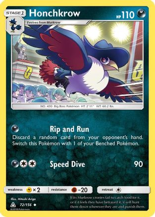 Honchkrow 072/156  - Reverse Holofoil SM  Ultra Prism - Uncommon