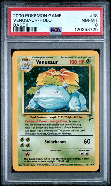 2000 POKEMON GAME BASE II #18 VENUSAUR-HOLO BASE II PSA 8