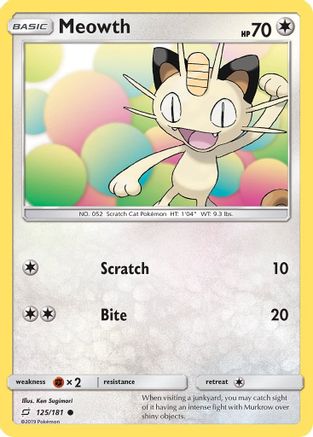 Meowth 125/181  - Reverse Holofoil SM  Team Up - Common