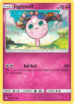 Jigglypuff 134/214  - Reverse Holofoil SM  Unbroken Bonds - Common