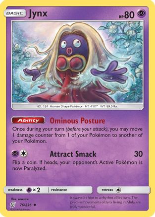 Jynx 076/236  - Reverse Holofoil SM  Unified Minds - Uncommon