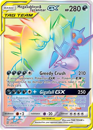 Mega Sableye & Tyranitar GX (Secret) 245  - Holofoil SM  Unified Minds - Secret Rare