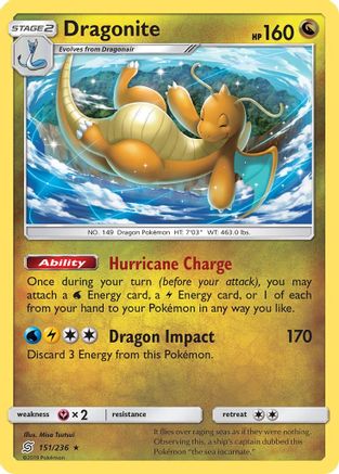 Dragonite 151/236  - Reverse Holofoil SM  Unified Minds - Rare
